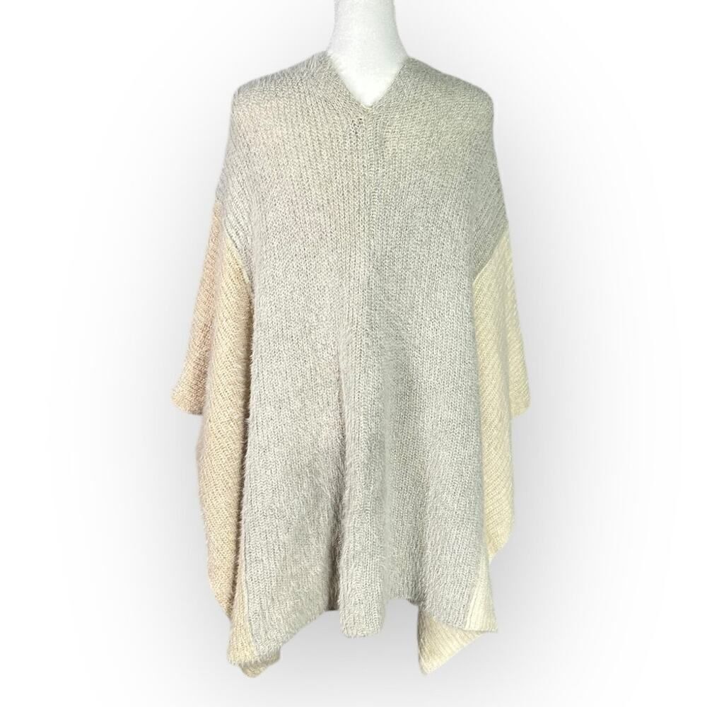 Saturday Sunday Open Front Cardigan Women's OS Beige Gray Asymmetrical Oversized - Picture 3 of 6